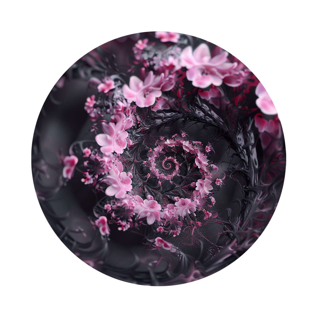 Spiral floral framed in 24in round wooden frame by Gonz.Art