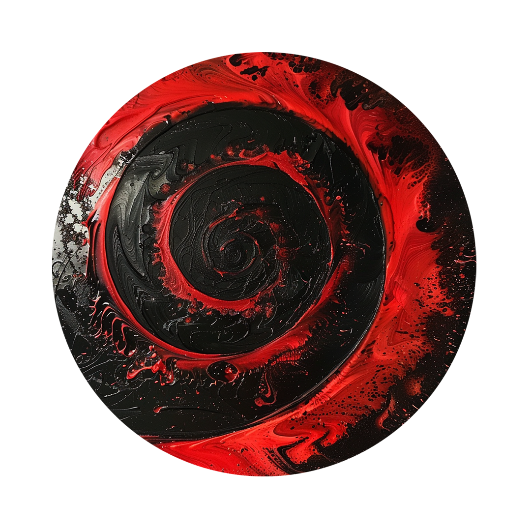 Crimson spiral framed in 12in round wooden frame by Gonz.Art