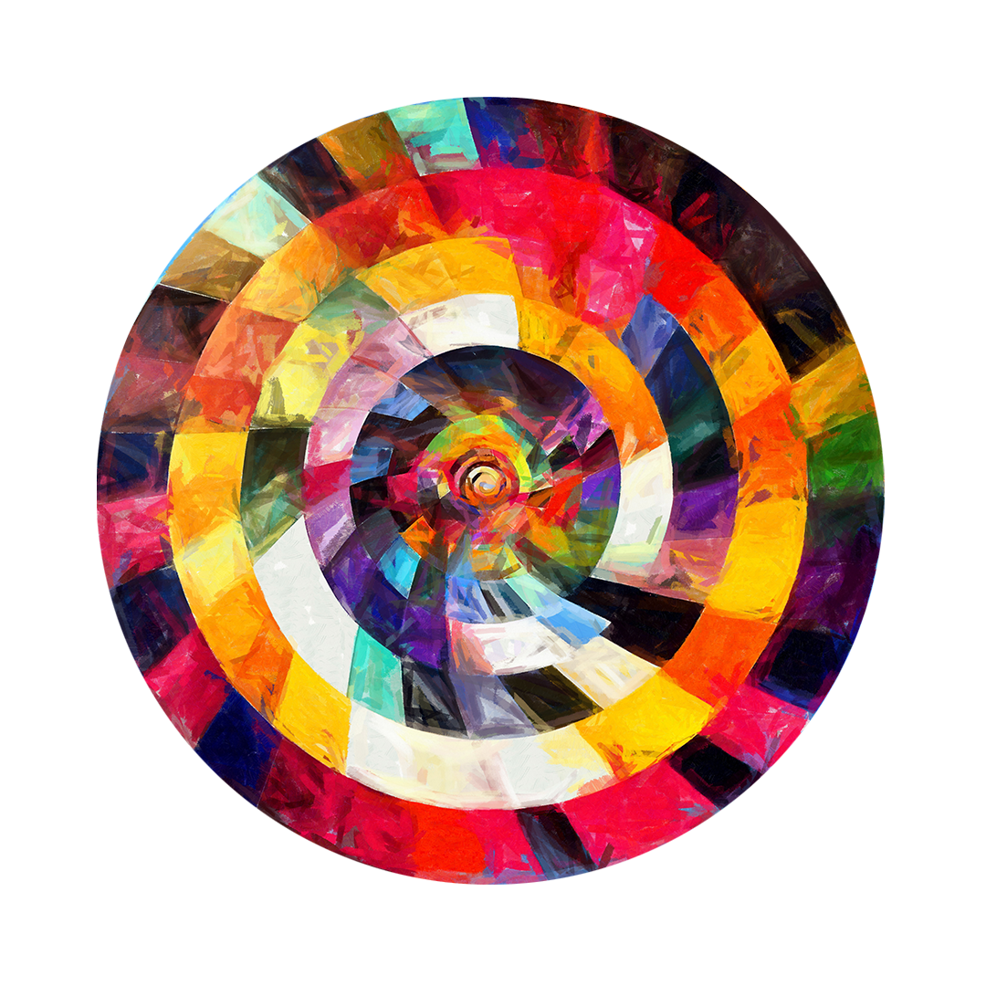 Spiral spectrum framed in 24in round wooden frame by Gonz.Art
