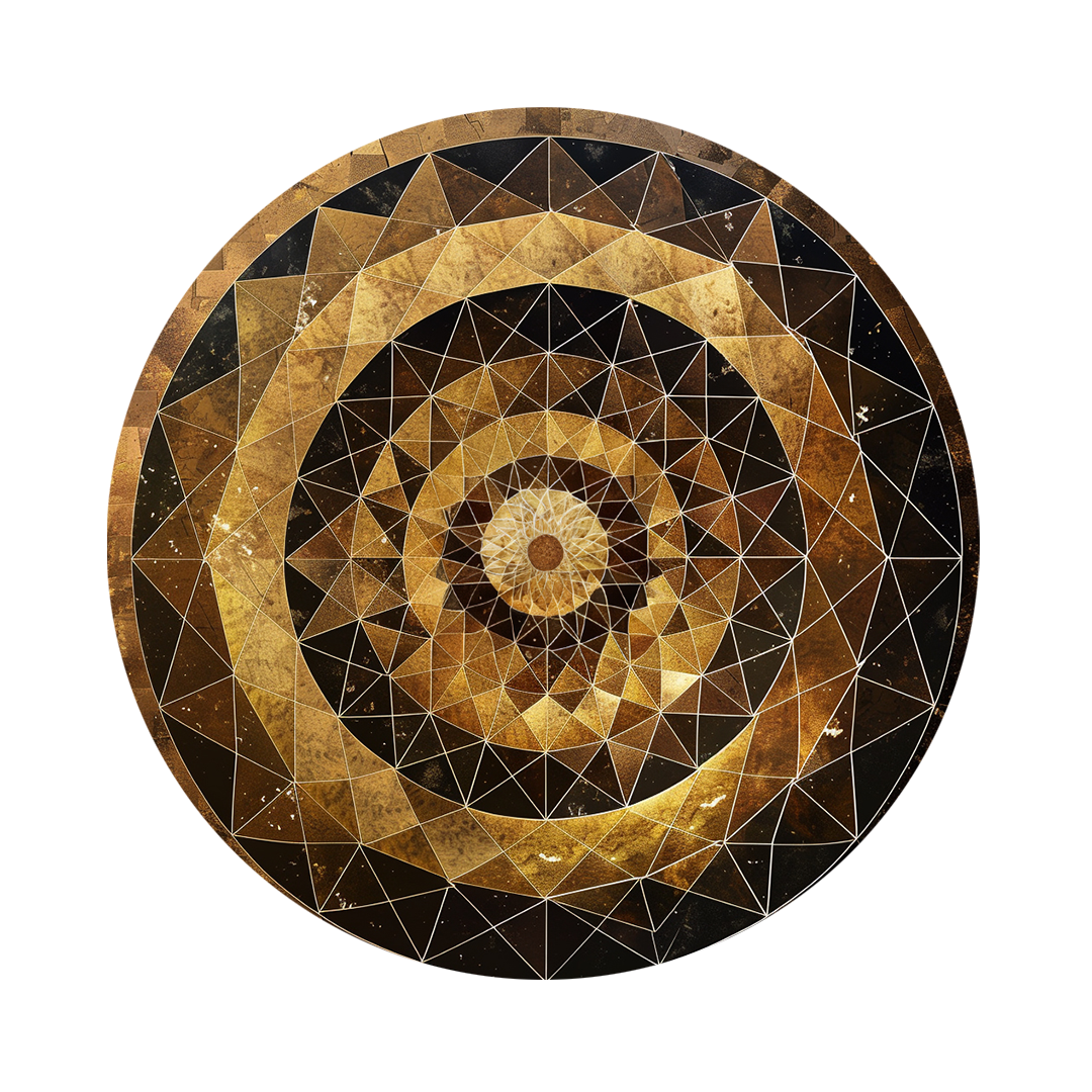 Geometric crescendo framed in 24in round wooden frame by Gonz.Art