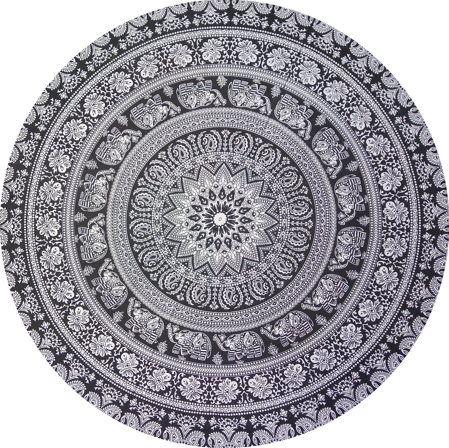 Mandala G Black framed in 24in round wooden frame by Gonz.Art