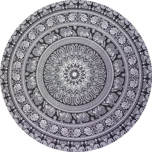 Mandala G Black framed in 24in round wooden frame by Gonz.Art