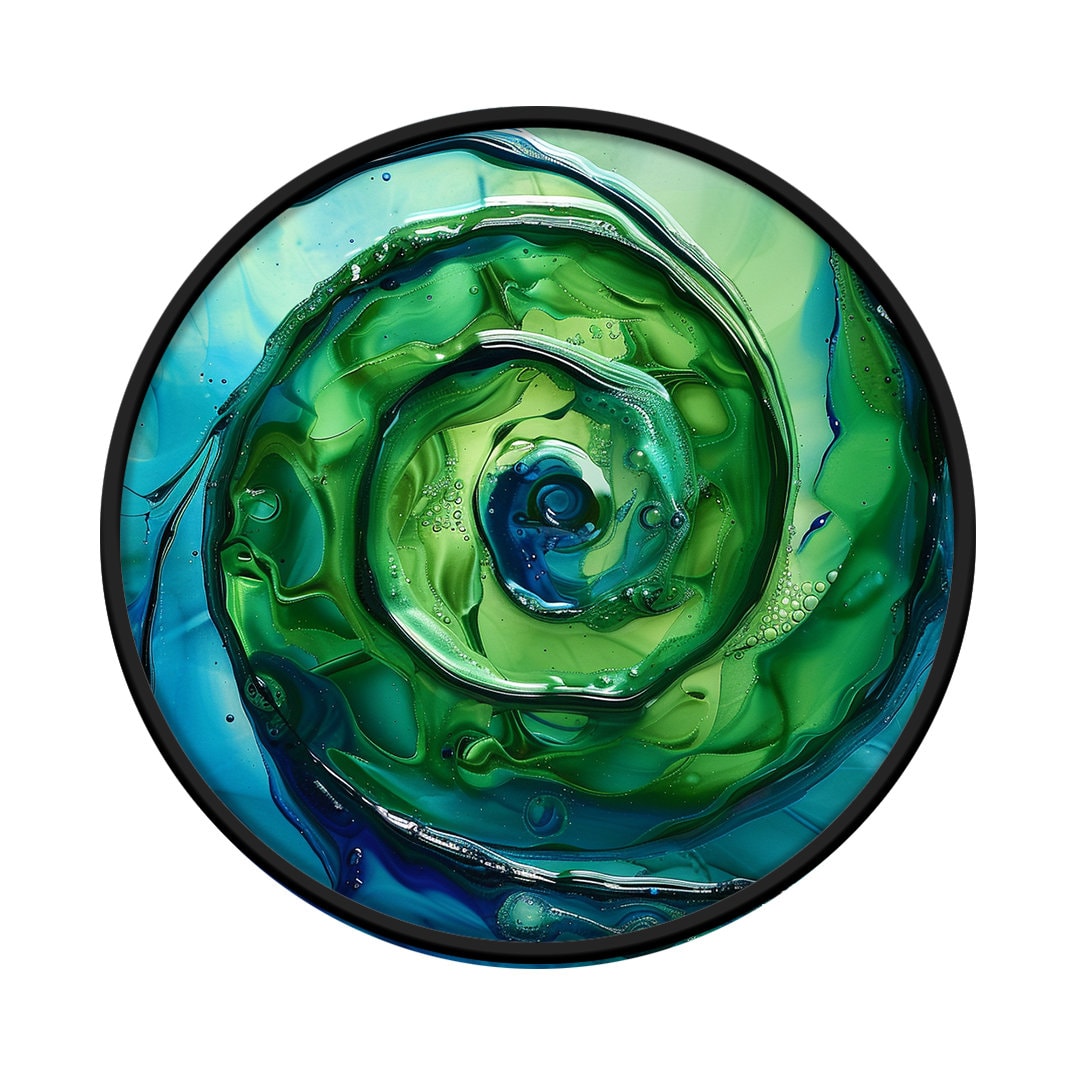 Aquatic Spiral framed in 24in round wooden frame by Gonz.Art