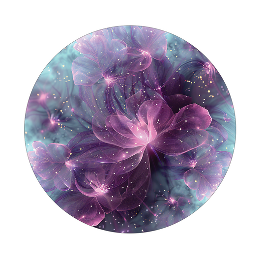 Purple blosoom framed in 24in round wooden frame
