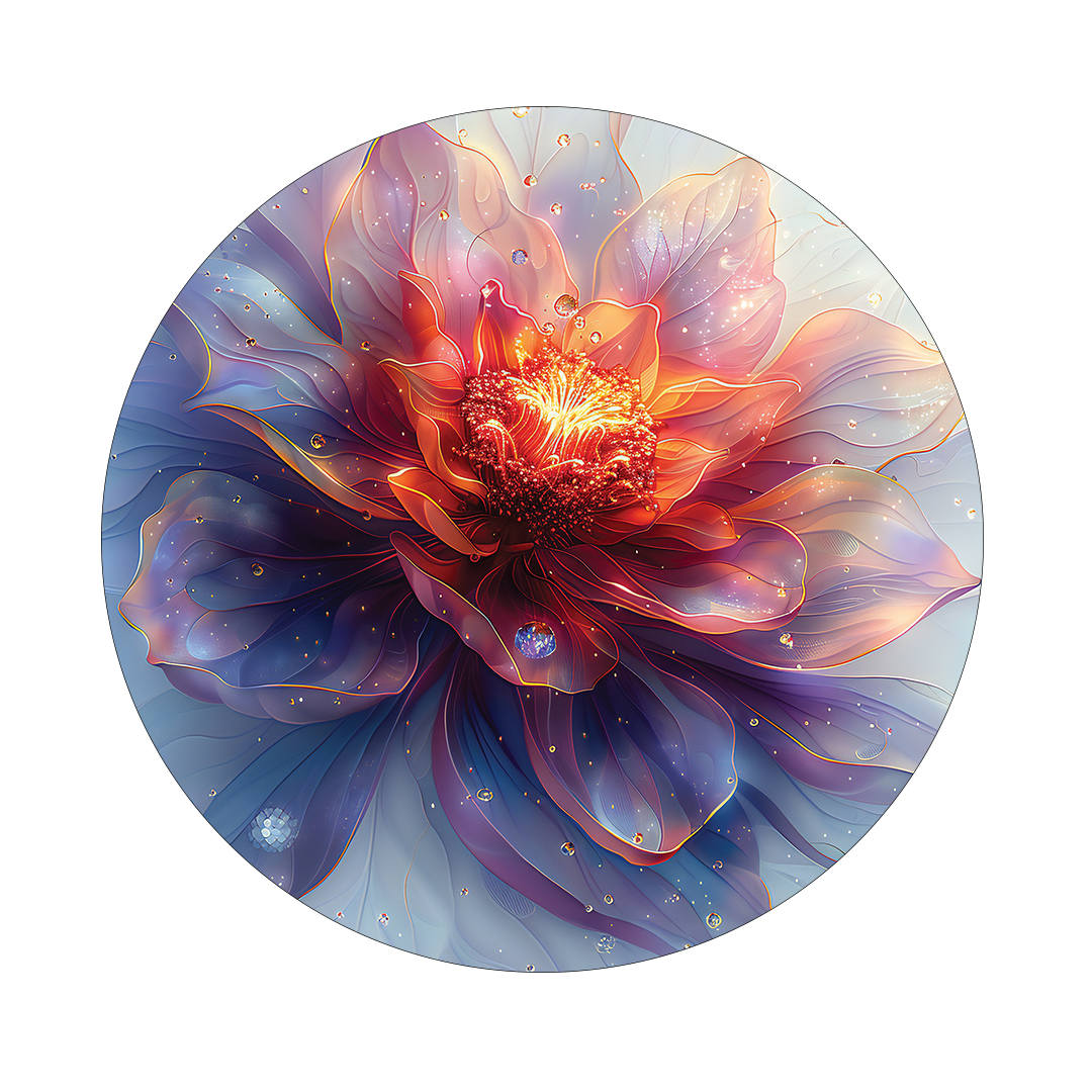 Spectral petals framed in 24in round wooden frame