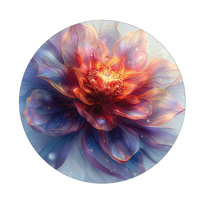 Spectral petals framed in 24in round wooden frame