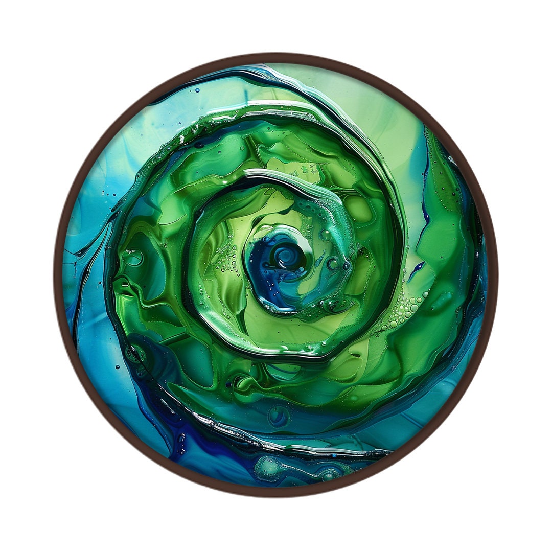 Aquatic Spiral framed in 24in round wooden frame