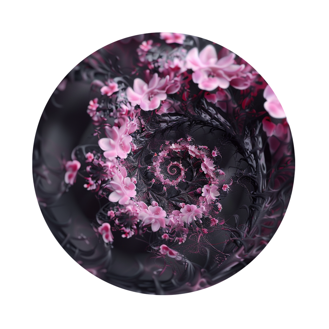 Spiral floral framed in 24in round wooden frame