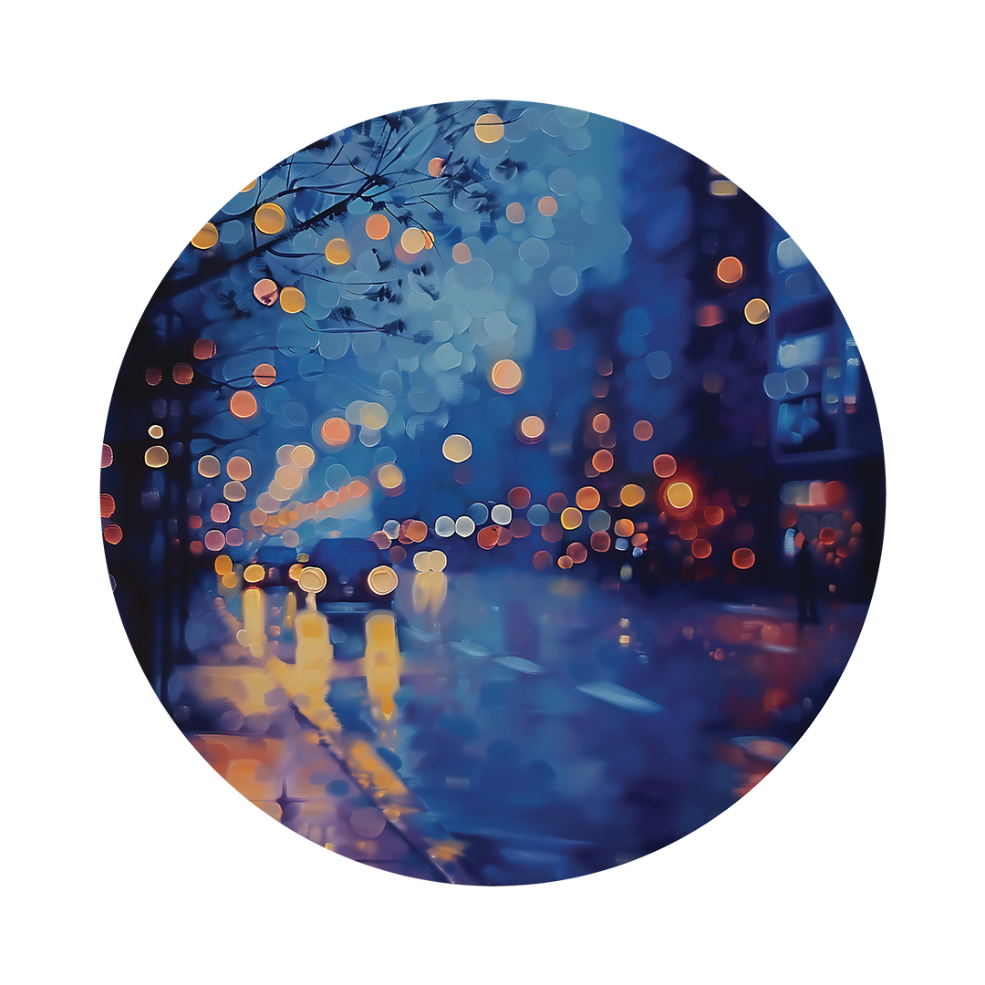 Night framed in 24in round wooden frame