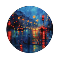 City lights framed in 12in round wooden frame