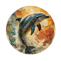 Dolphin framed in 12in round wooden frame