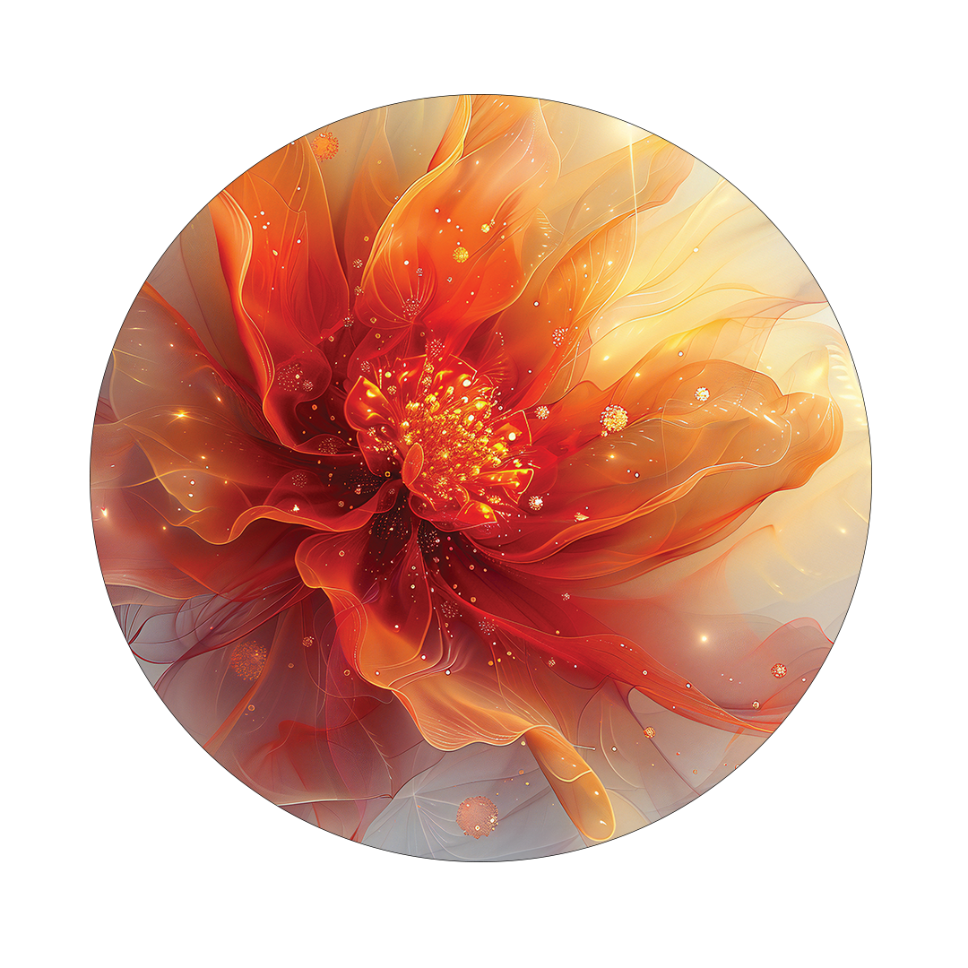 Fire blossom framed in 12in round wooden frame