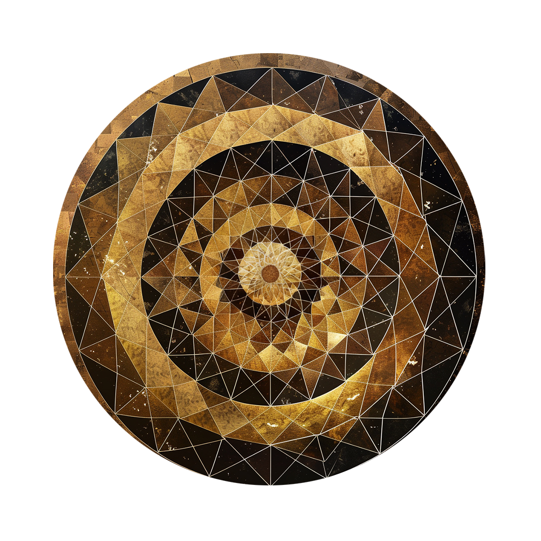 Geometric crescendo framed in 12in round wooden frame