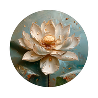 Lotus framed in 12in round wooden frame