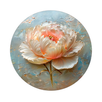 Peony framed in 12in round wooden frame