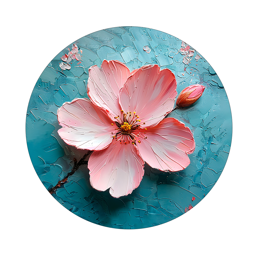 Sakura framed in 12in round wooden frame