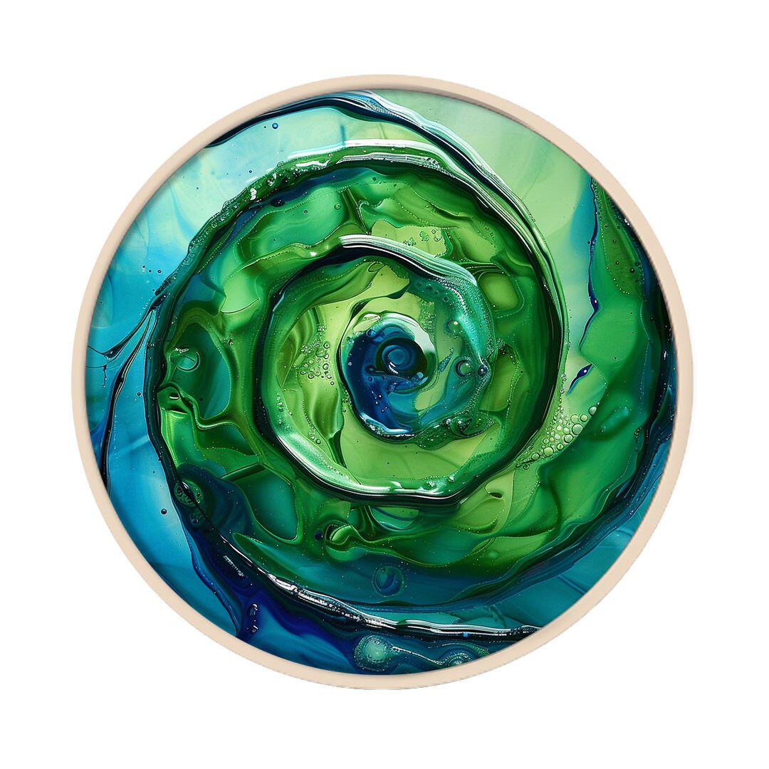 Aquatic Spiral framed in 24in round wooden frame