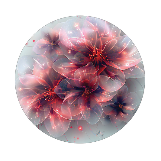 Red Flower framed in 24in round wooden frame