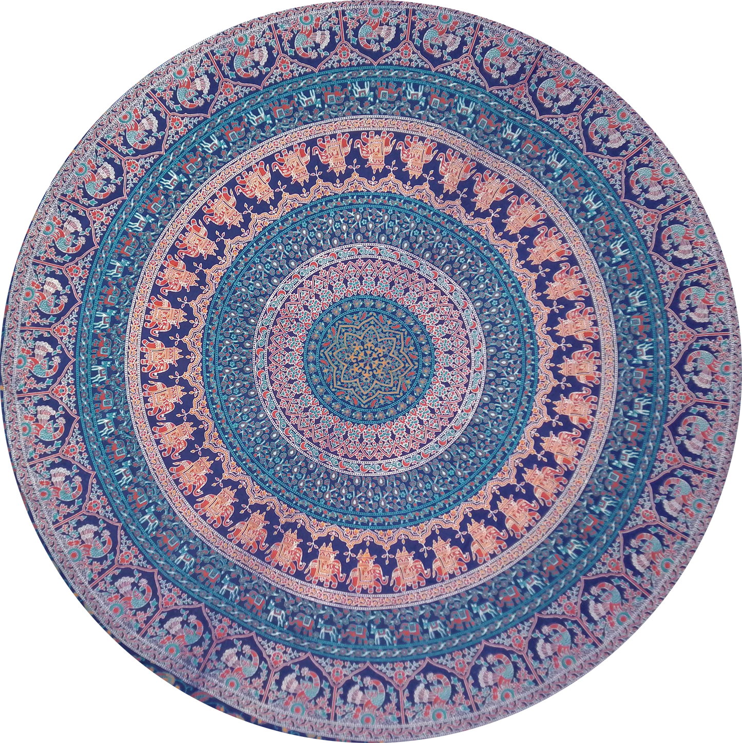 Mandala C Blue framed in 24in round wooden frame by Gonz.Art