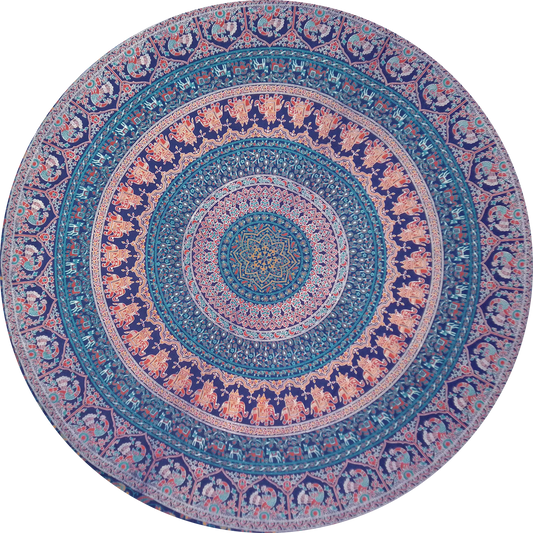 Mandala C Blue framed in 24in round wooden frame by Gonz.Art